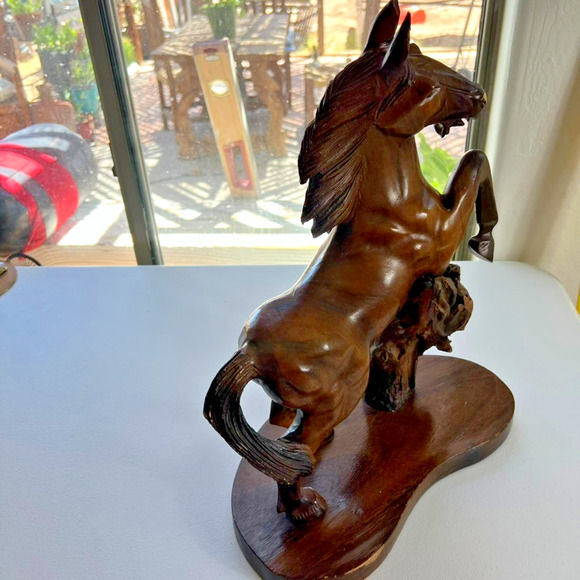 Hand Carved Rearing Stallion Sculpture Solid Wood 18” - Picture 9 of 15